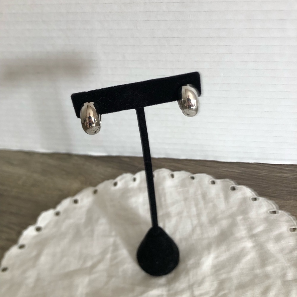 Vtg Silver Dome Hoop Clip On Earrings